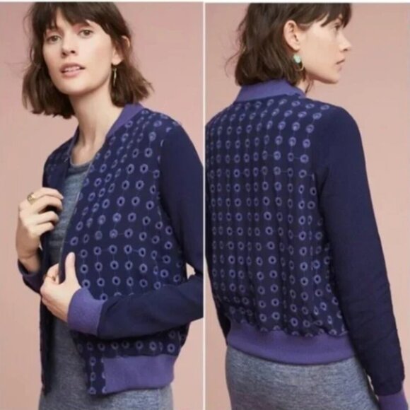 Anthropologie Amadi Eyelet Bomber Jacket Blue Size Medium - Picture 1 of 6